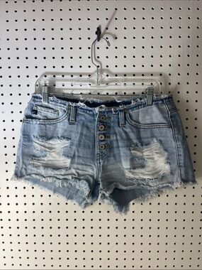 KanCan Light Wash Distressed Button-Fly Denim Shorts